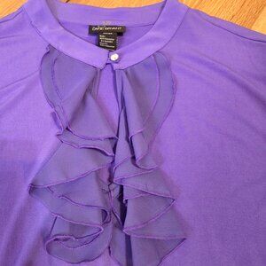 Lane Bryant Women Dress Career Button Ruffle Round Neck Keyhole Top Sz 26/28
